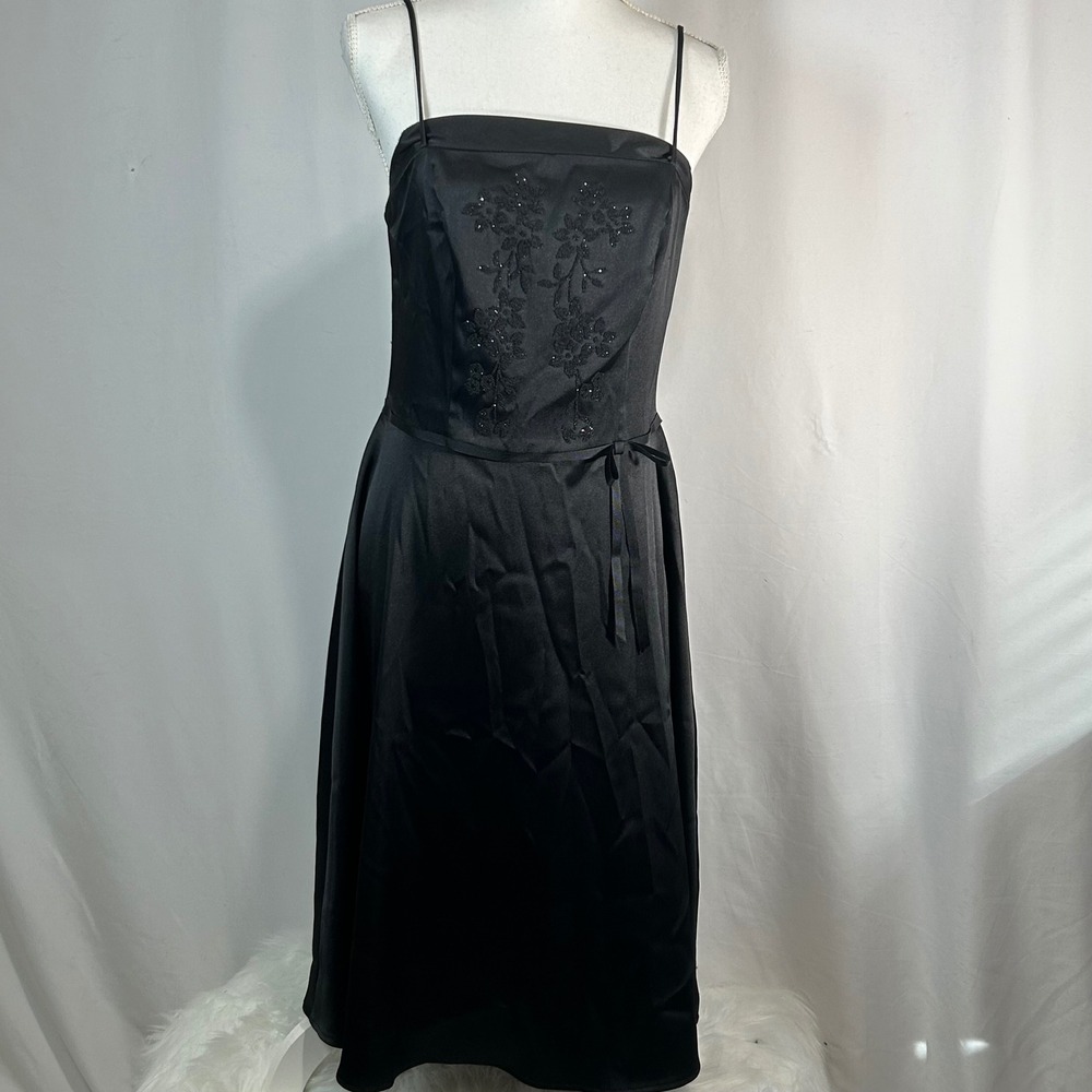 CDC Black Beaded Floral Spaghetti Strap Formal Dress Size 8